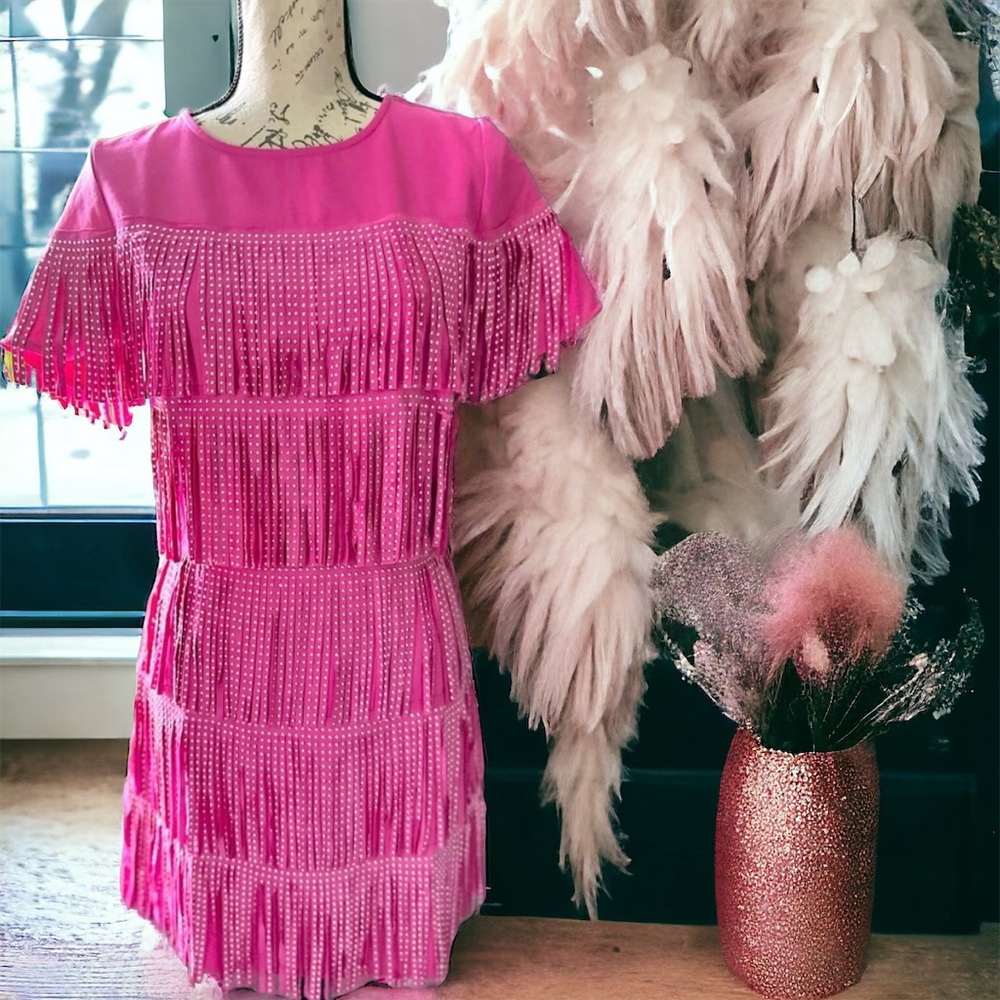 Elegant Pink Fringe Mini Dress